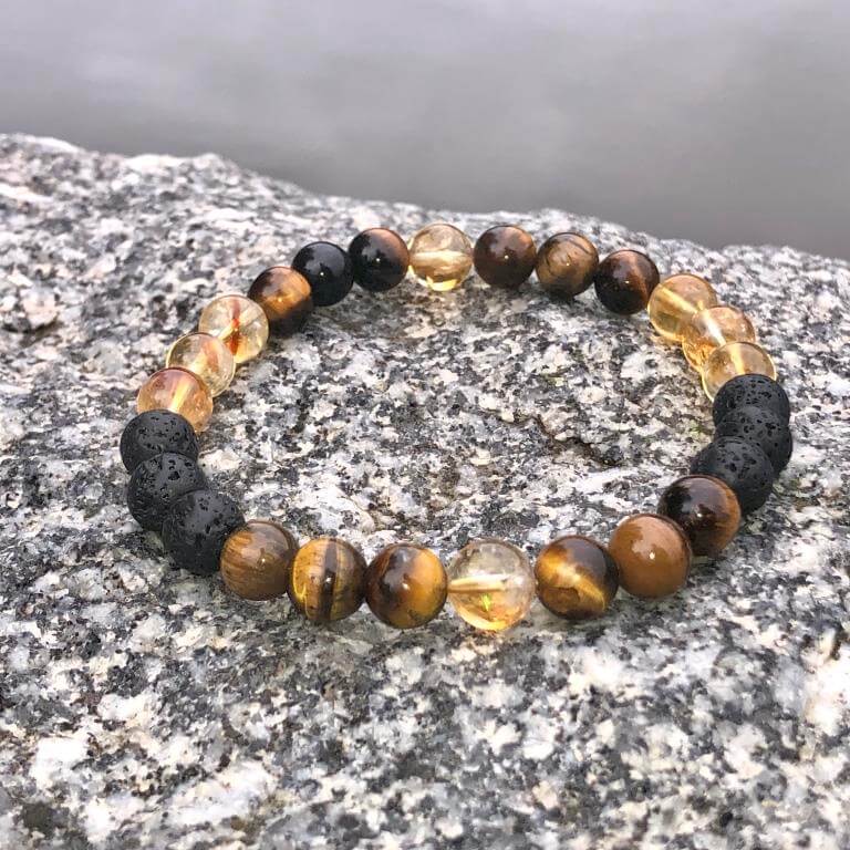 Minerální náramek tygří oko, citrín, lávový kámen - ENERGIE