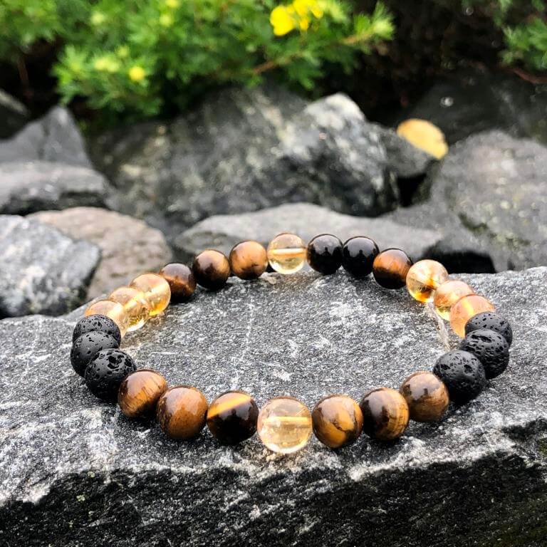 Minerální náramek tygří oko, citrín, lávový kámen - ENERGIE