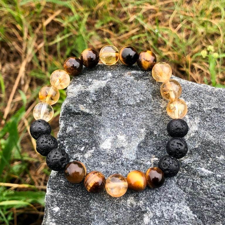 Minerální náramek tygří oko, citrín, lávový kámen - ENERGIE