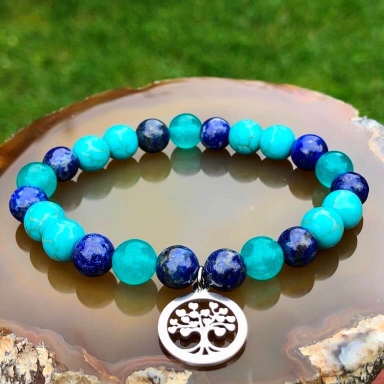Minerální náramek lapis lazuli, jadiet, tyrkys - VODA
