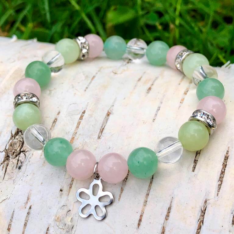 Minerální náramek křišťál, růženín, jadeit, avanturín - HYACINT