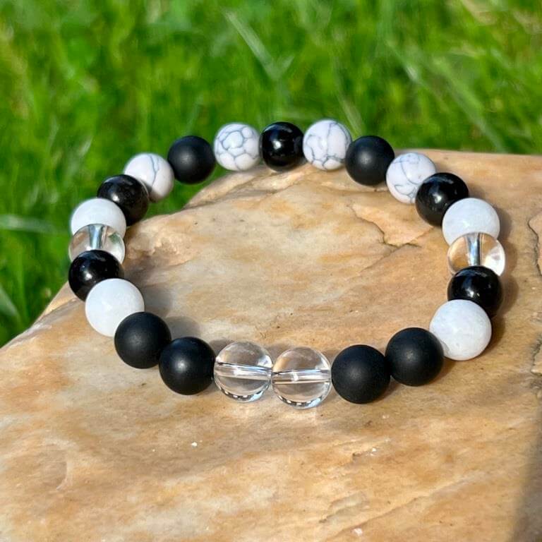 Minerální náramek křišťál, onyx, jadeit, obsidián, howlit - SEN - žena