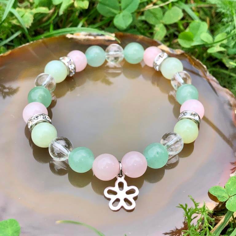 Minerální náramek křišťál, růženín, jadeit, avanturín - HYACINT