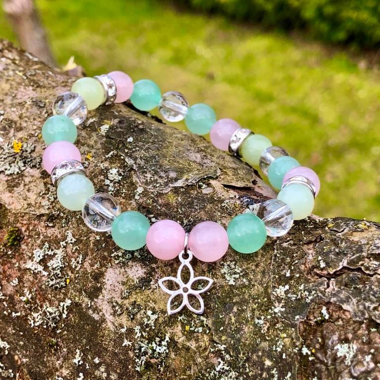 Minerální náramek křišťál, růženín, jadeit, avanturín - HYACINT