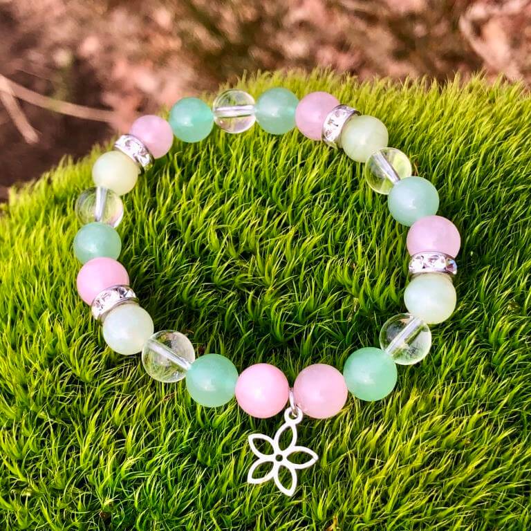 Minerální náramek křišťál, růženín, jadeit, avanturín - HYACINT