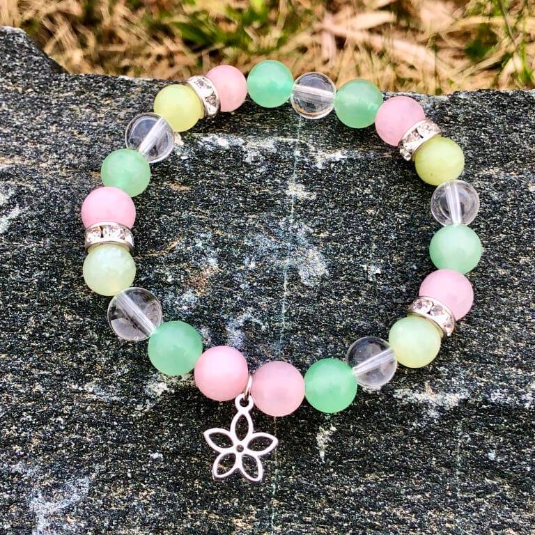 Minerální náramek křišťál, růženín, jadeit, avanturín - HYACINT