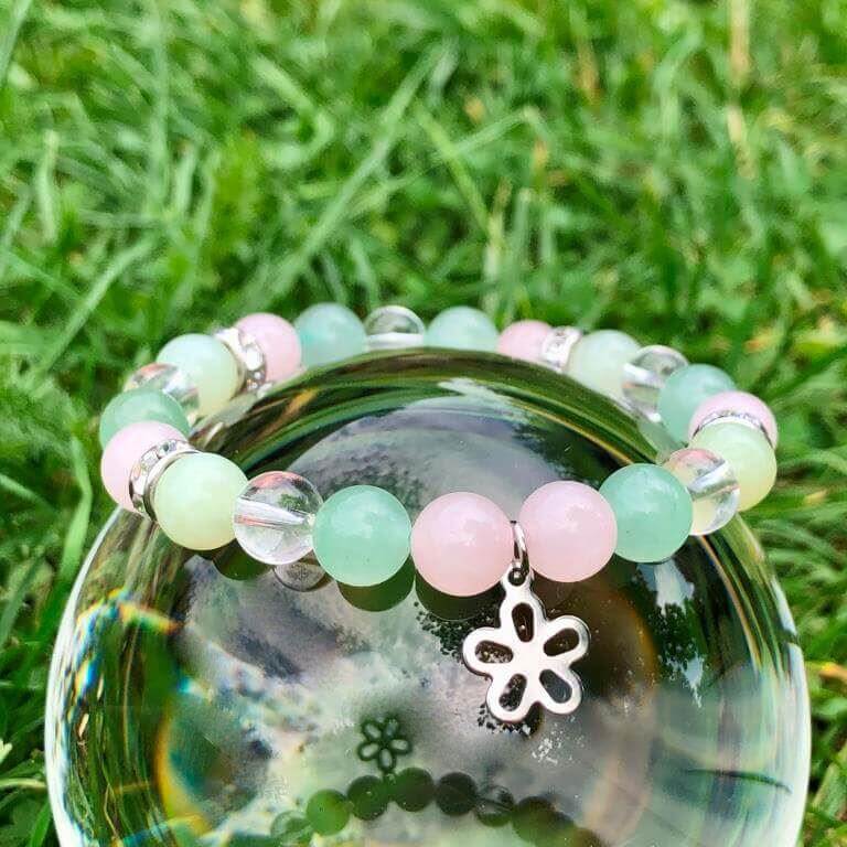 Minerální náramek křišťál, růženín, jadeit, avanturín - HYACINT