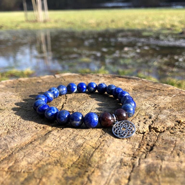 Minerální náramek granát, lapis lazuli - PŮLNOC