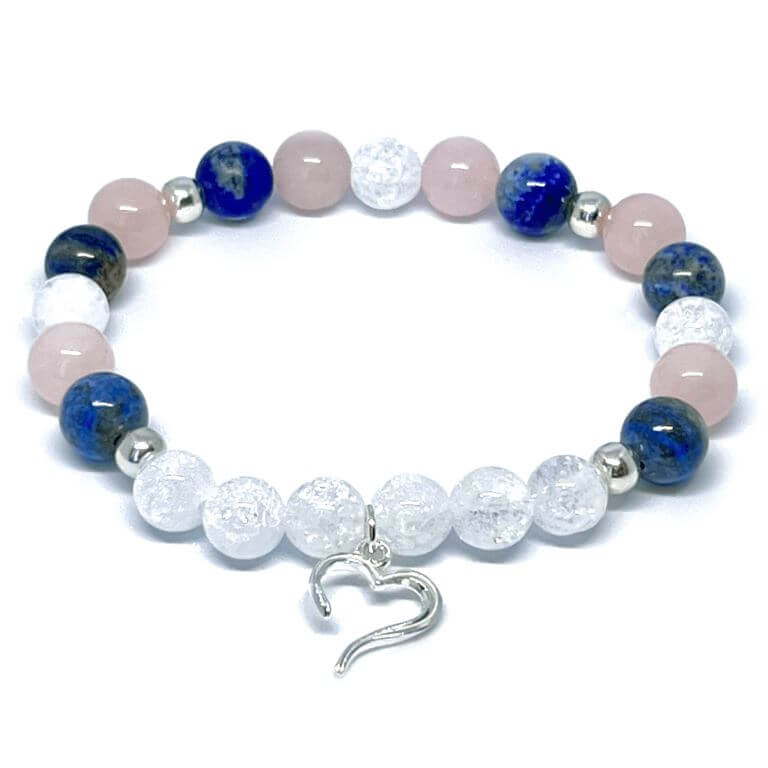 Minerální náramek křišťál, lapis lazuli, růženín - NEBE (stříbro Ag925)