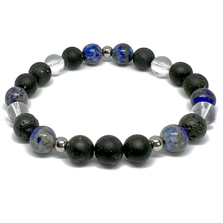 Minerální náramek obsidián, lapis-lazuli, láva, křišťál - HLUBINA