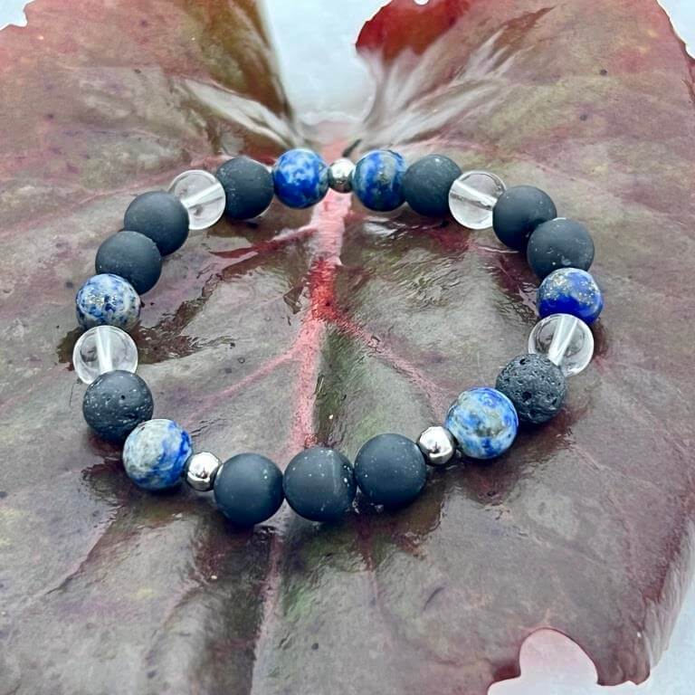 Minerální náramek obsidián, lapis-lazuli, láva, křišťál - HLUBINA  muž