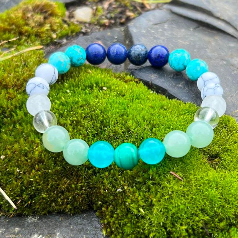 Minerální náramek malachit, jadeit, avanturín, křišťál, tyrkys, howlit, lapis lazuli - VÍLA