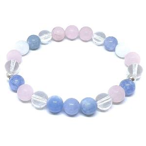 Minerální náramek akvamarín, růženín, křišťál - DUŠE (stříbro Ag925)