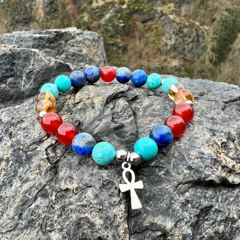 Minerální náramek lapis lazuli, karneol, citrín, tyrkys - NIL