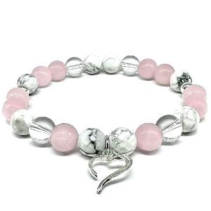 Minerální náramek růženín, howlit, křišťál - MAGNOLIE (stříbro Ag925)