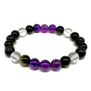 Minerální náramek ametyst, obsidián, onyx, láva, křišťál - INSPIRACE