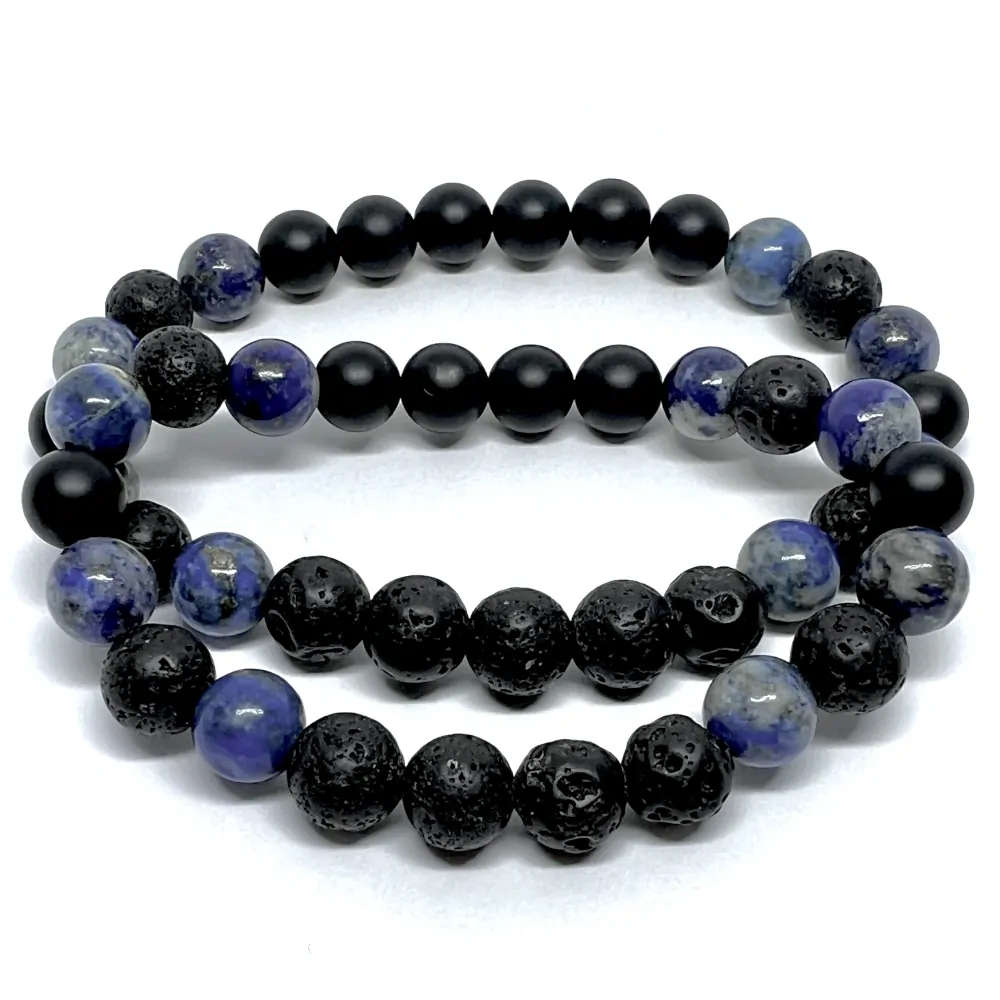 Minerální náramek lapis lazuli, onyx, láva - DŮVĚRA - pár