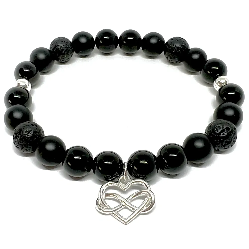 Minerální náramek onyx, láva - ŠARM (stříbro Ag925)