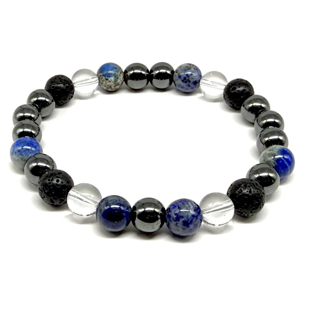 Minerální náramek lapis lazuli, hematit, křišťál, láva - POZNÁNÍ