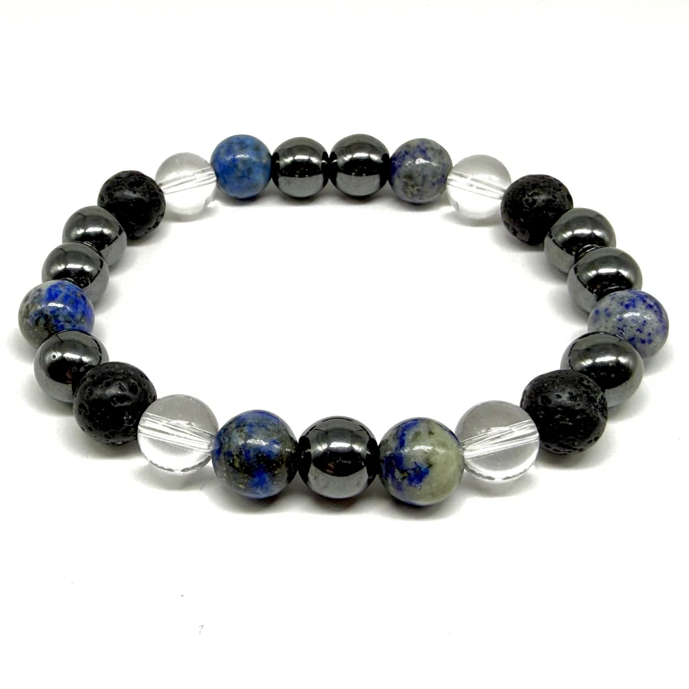 Minerální náramek lapis lazuli, hematit, křišťál, láva - POZNÁNÍ