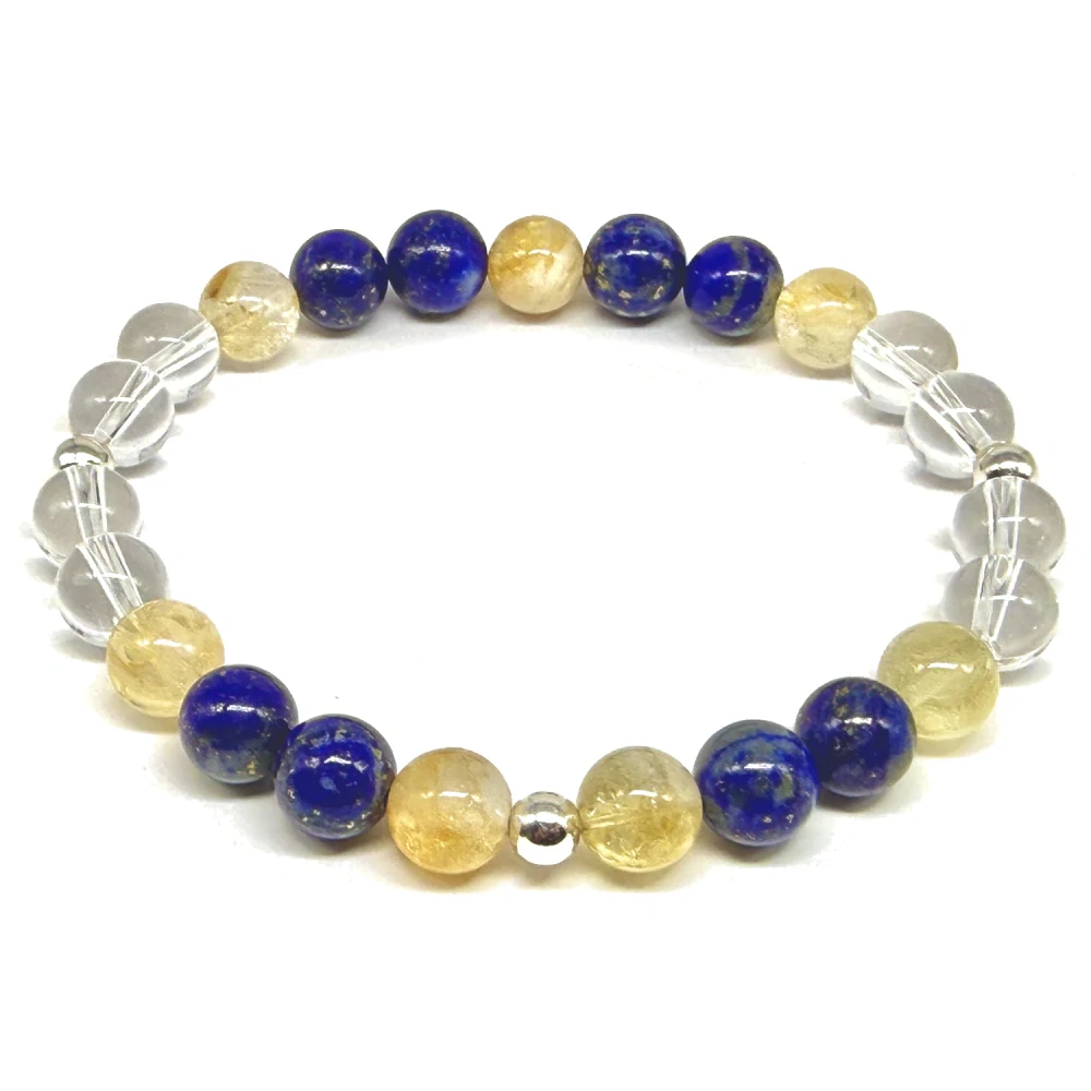 Minerální náramek lapis lazuli, citrín, křišťál - NAVŽDY SPOLU - MUŽ (stříbro ag925)