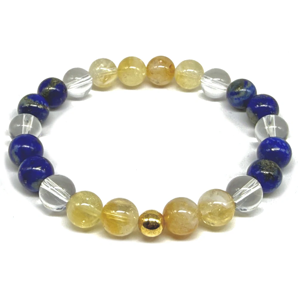 Minerální náramek lapis lazuli, citrín, křišťál - NAVŽDY S TEBOU - žena (stříbro Ag925 potažené 24k zlatem Au999)