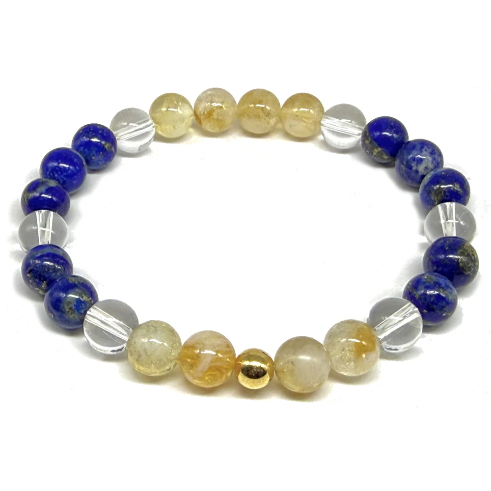 Minerální náramek lapis lazuli, citrín, křišťál - NAVŽDY S TEBOU - muž (stříbro Ag925 potažené 24k zlatem Au999)