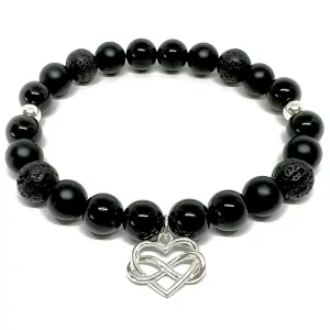 Minerální náramek onyx, láva - ŠARM (stříbro Ag925)