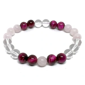 Minerální náramek růženín, tygří oko, křišťál - POUPĚ