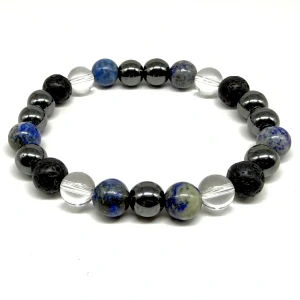 Minerální náramek lapis lazuli, hematit, křišťál, láva - POZNÁNÍ