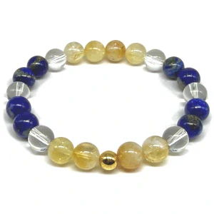 Minerální náramek lapis lazuli, citrín, křišťál - NAVŽDY S TEBOU (stříbro Ag925 potažené 24k zlatem Au999)