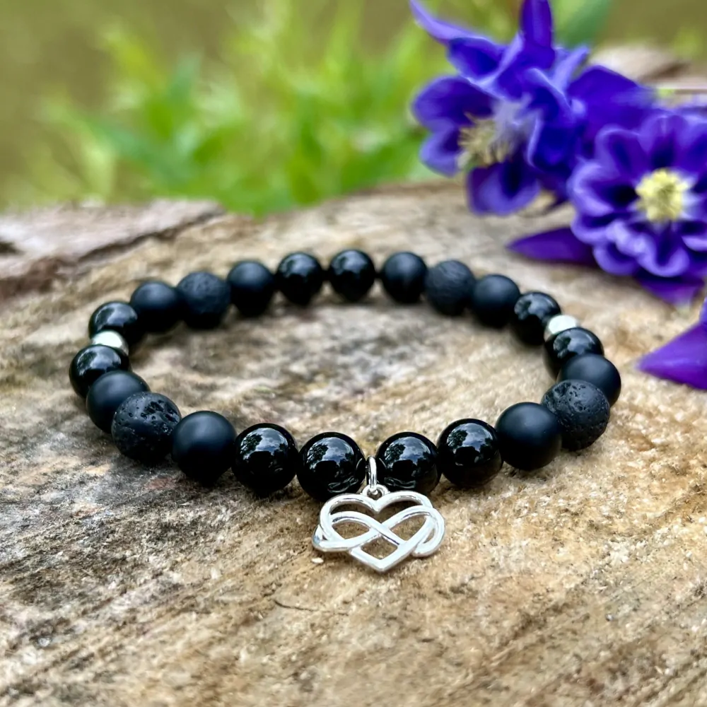Minerální náramek onyx, láva - ŠARM (stříbro Ag925)