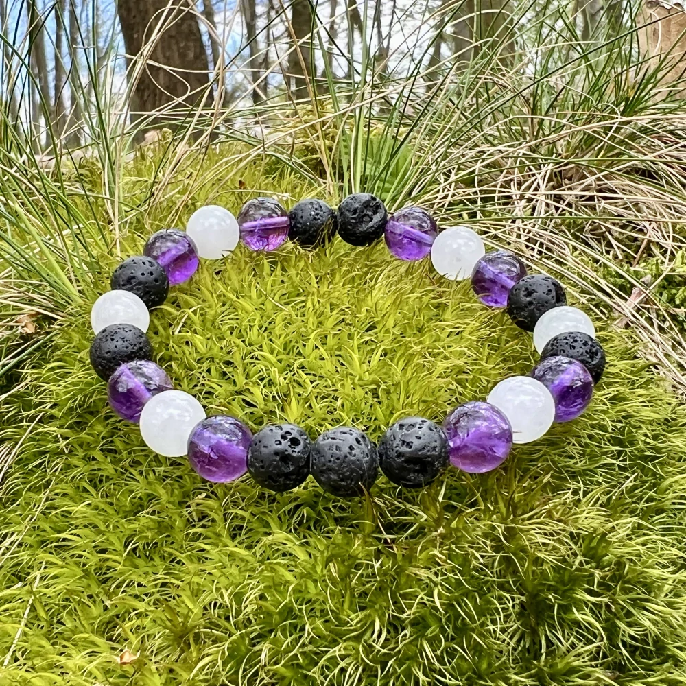 Minerální náramek ametyst, lávová kámen, křišťál - UVOLNĚNÍ - žena