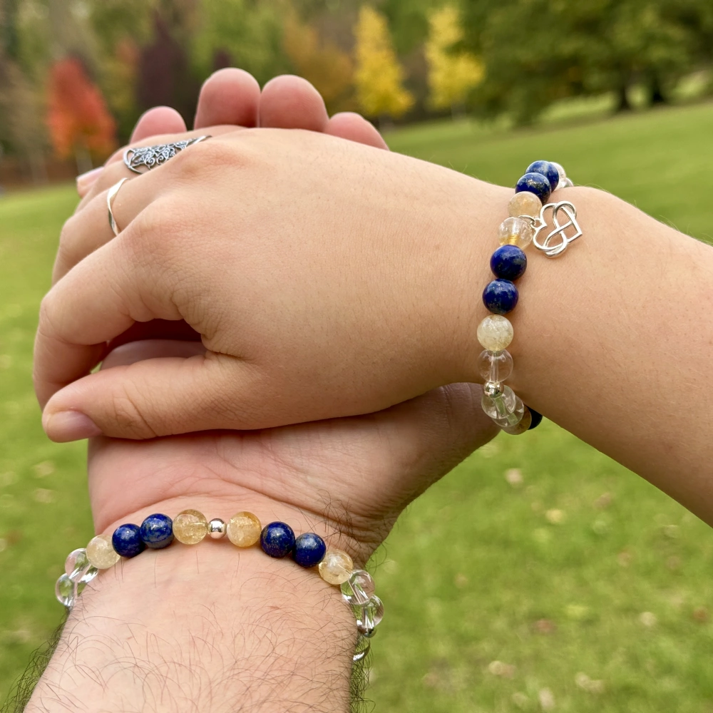 Minerální náramek lapis lazuli, citrín, křišťál - NAVŽDY SPOLU - partnerský (stříbro ag925)
