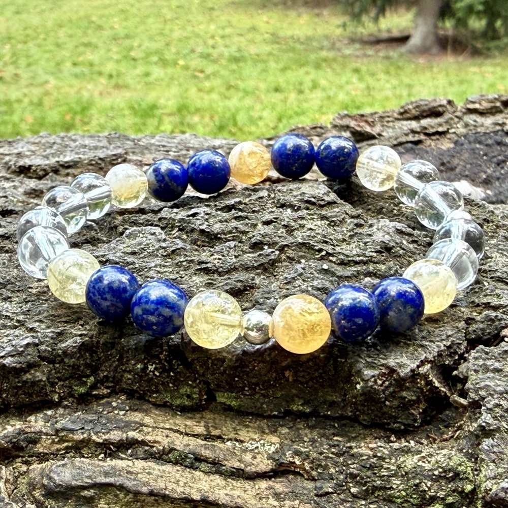 Minerální náramek lapis lazuli, citrín, křišťál - NAVŽDY SPOLU - MUŽ (stříbro ag925)