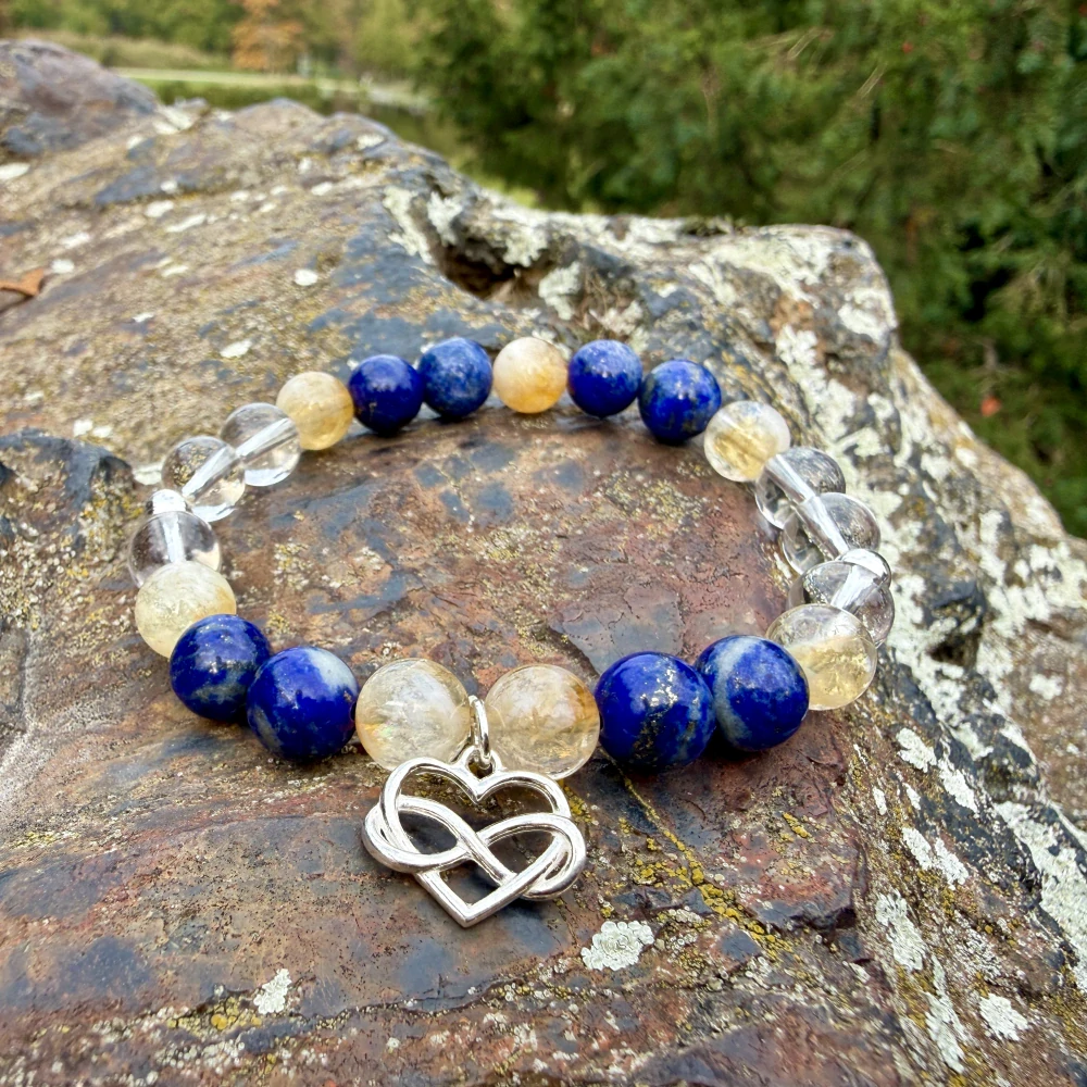 Minerální náramek lapis lazuli, citrín, křišťál - NAVŽDY SPOLU - ŽENA (stříbro ag925)