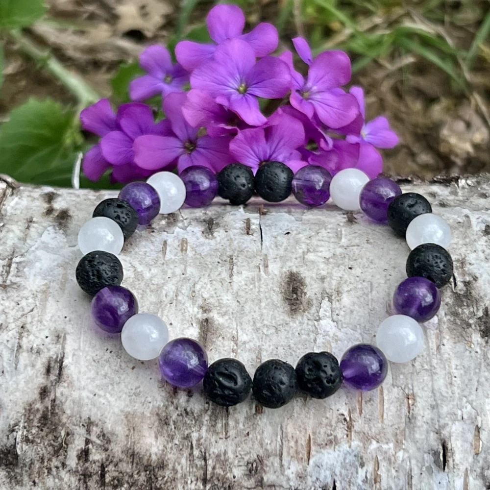 Minerální náramek ametyst, lávová kámen, křišťál - UVOLNĚNÍ - žena