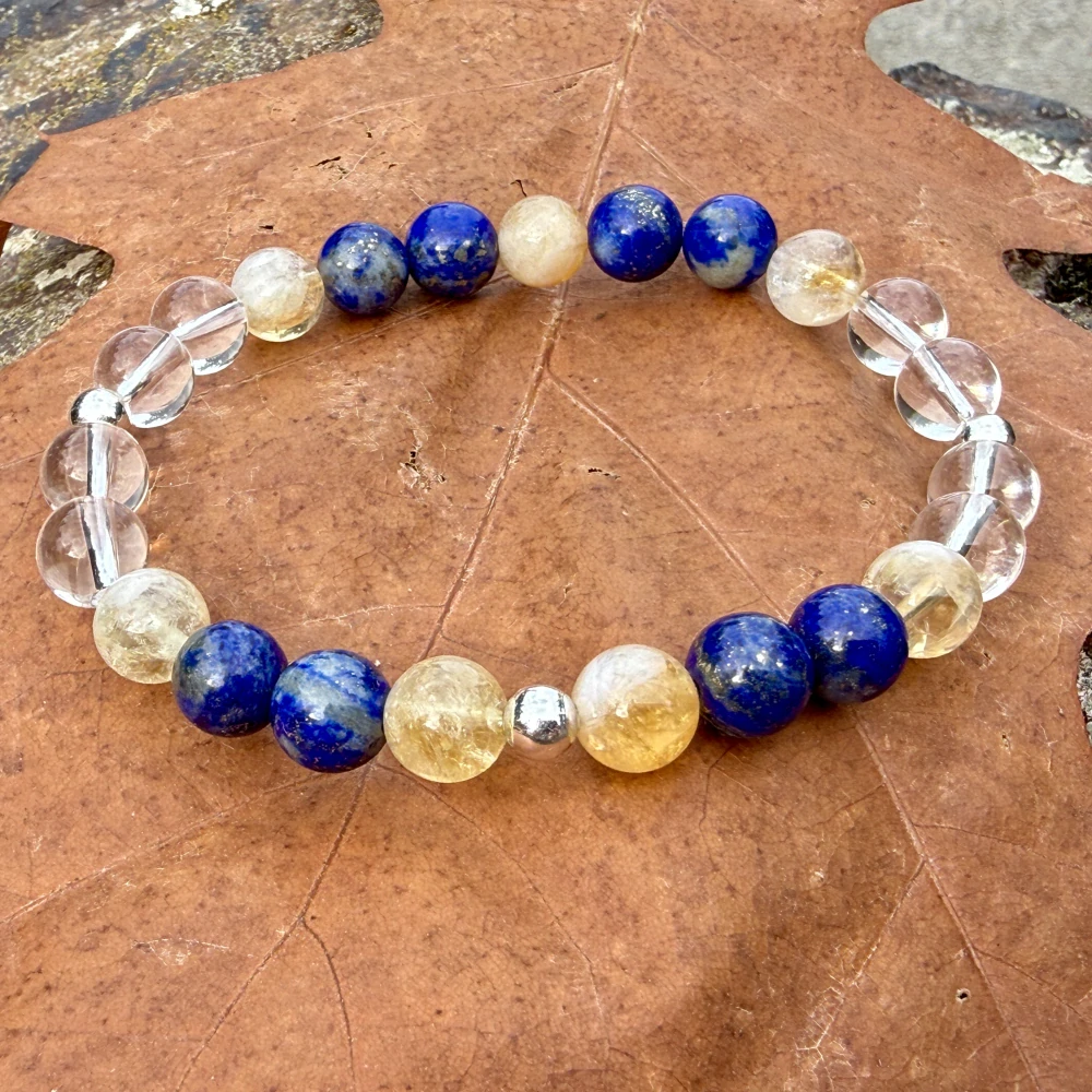 Minerální náramek lapis lazuli, citrín, křišťál - NAVŽDY SPOLU - MUŽ (stříbro ag925)