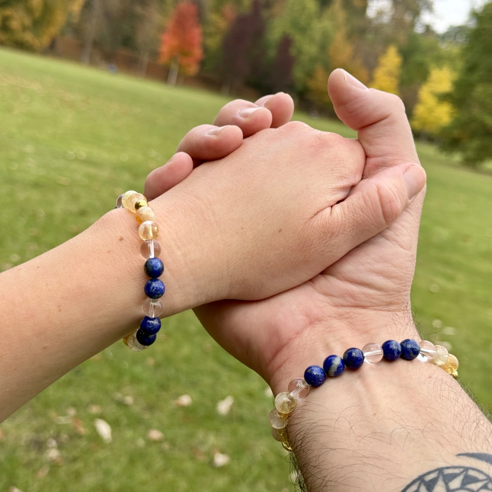 Minerální náramek lapis lazuli, citrín, křišťál - NAVŽDY S TEBOU (stříbro Ag925 potažené 24k zlatem Au999)