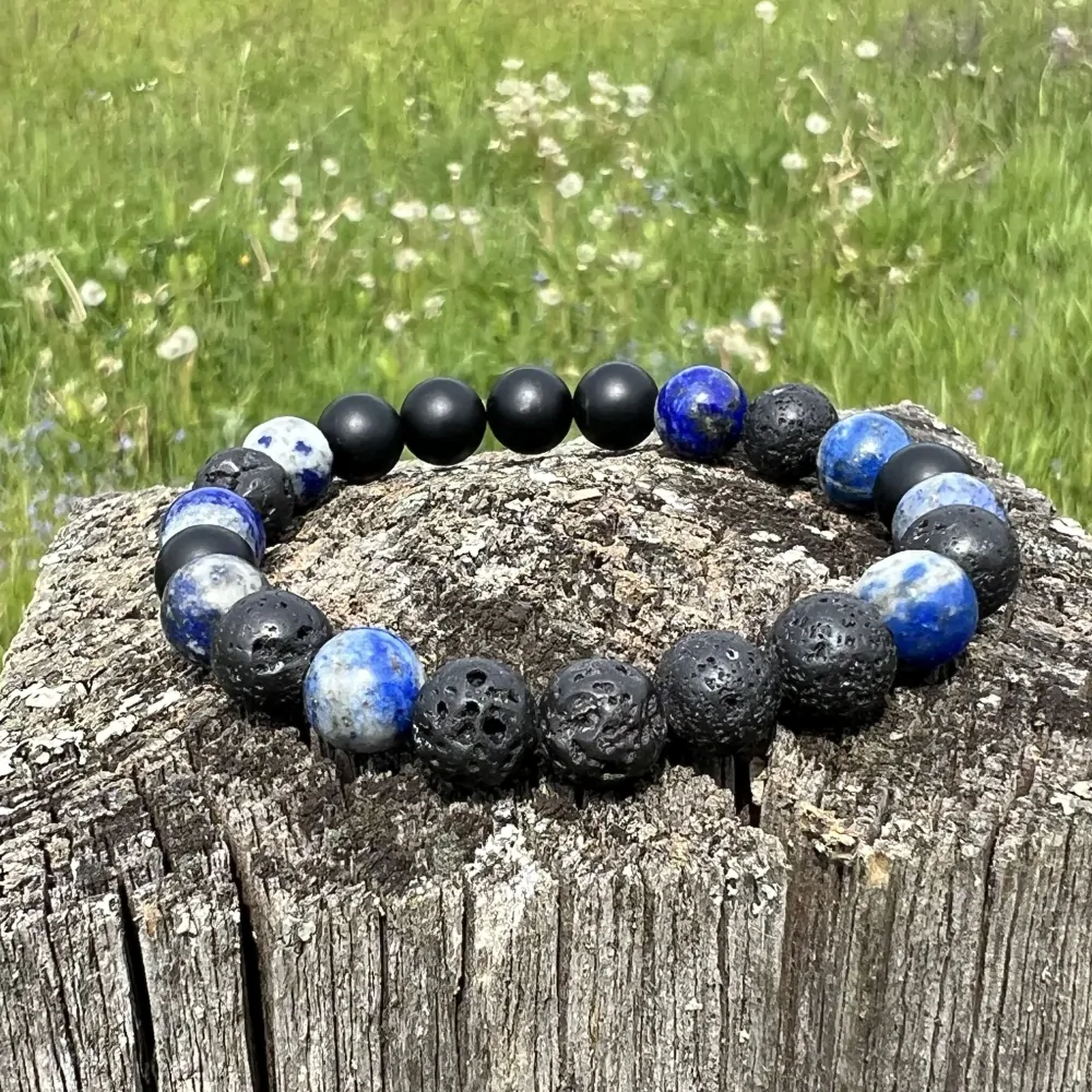 Minerální náramek lapis lazuli, onyx, láva - DŮVĚRA - žena