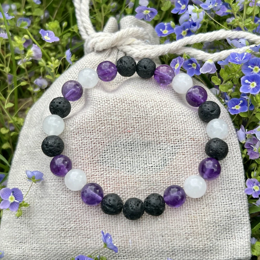 Minerální náramek ametyst, lávová kámen, křišťál - UVOLNĚNÍ - žena
