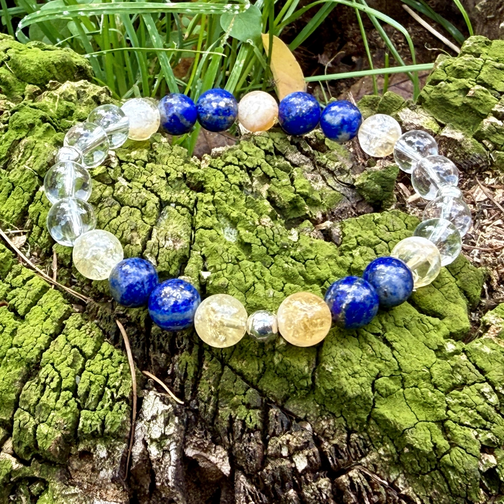 Minerální náramek lapis lazuli, citrín, křišťál - NAVŽDY SPOLU - MUŽ (stříbro ag925)