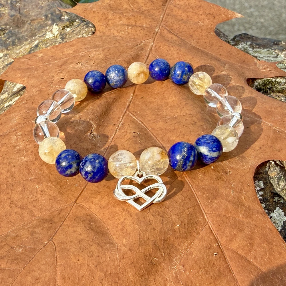 Minerální náramek lapis lazuli, citrín, křišťál - NAVŽDY SPOLU - ŽENA (stříbro ag925)