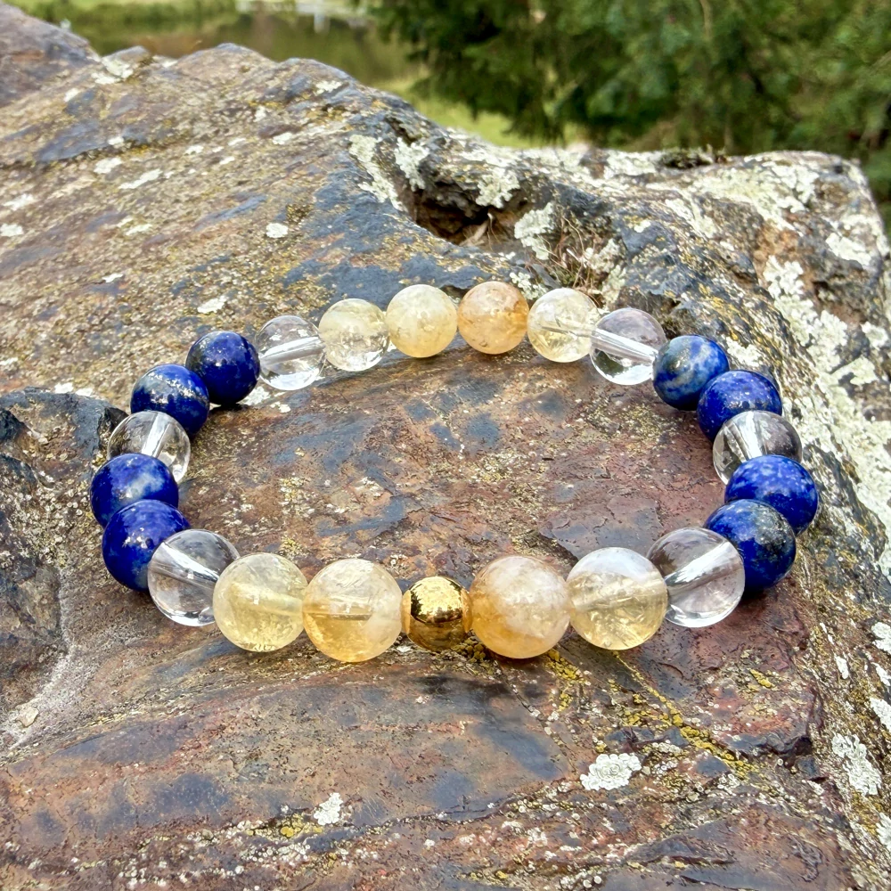 Minerální náramek lapis lazuli, citrín, křišťál - NAVŽDY S TEBOU (stříbro Ag925 potažené 24k zlatem Au999)