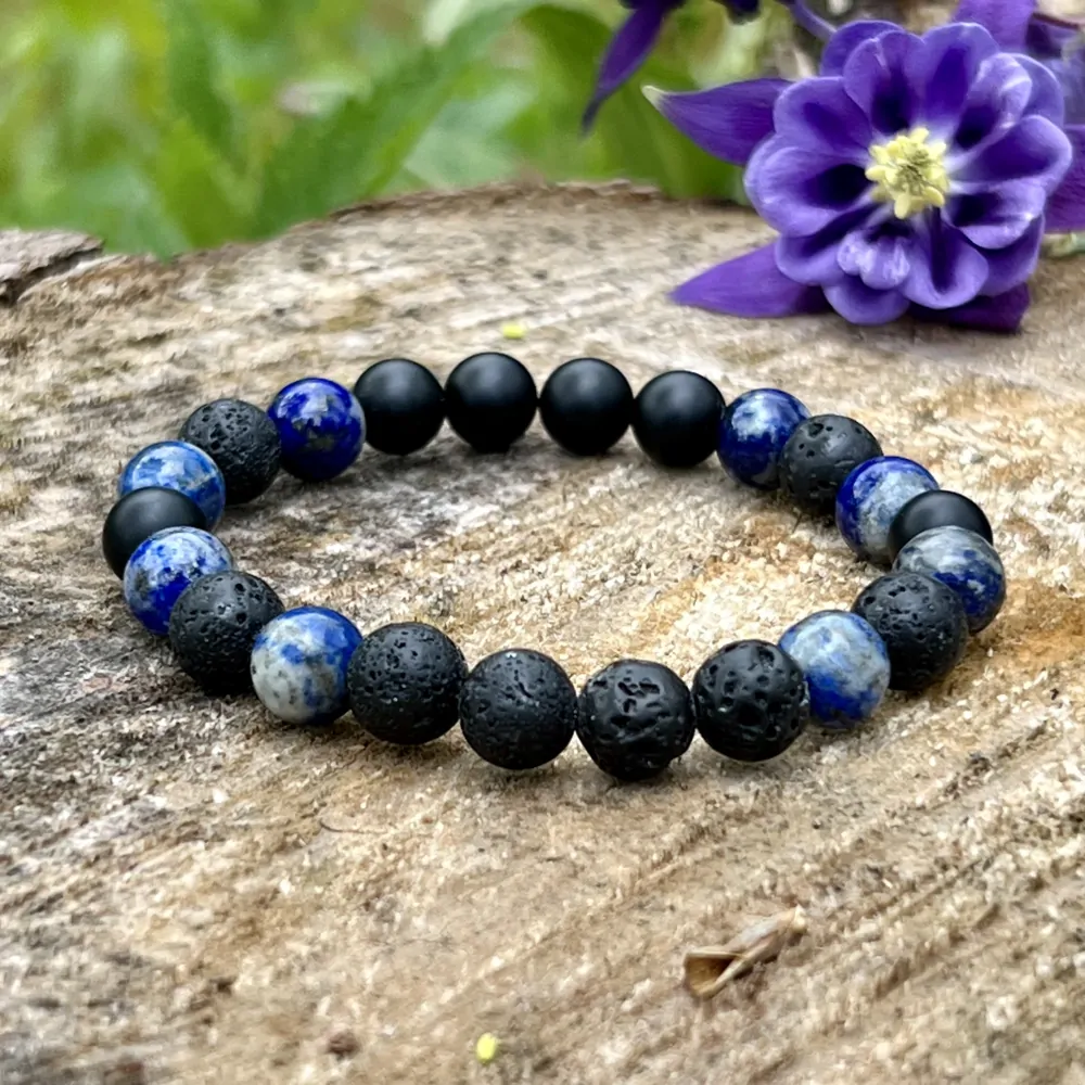 Minerální náramek lapis lazuli, onyx, láva - DŮVĚRA - žena