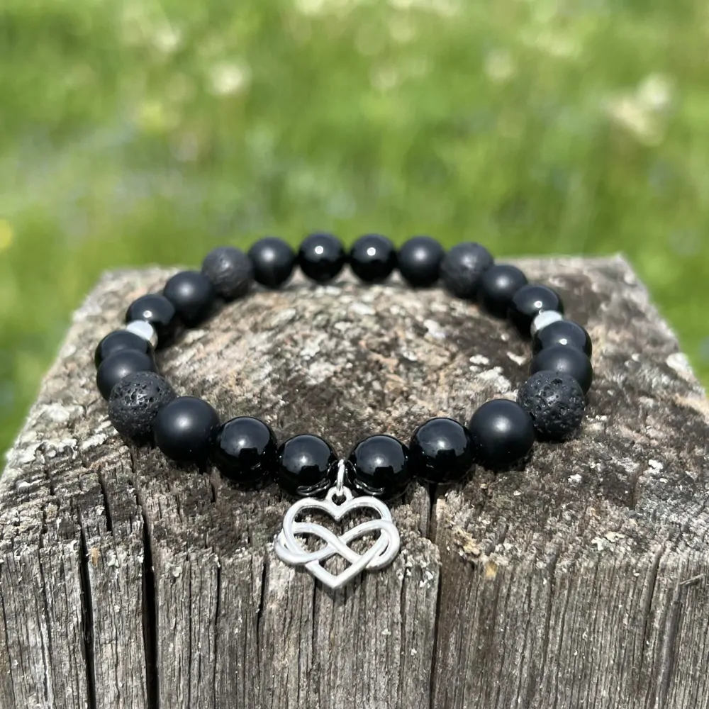 Minerální náramek onyx, láva - ŠARM (stříbro Ag925)