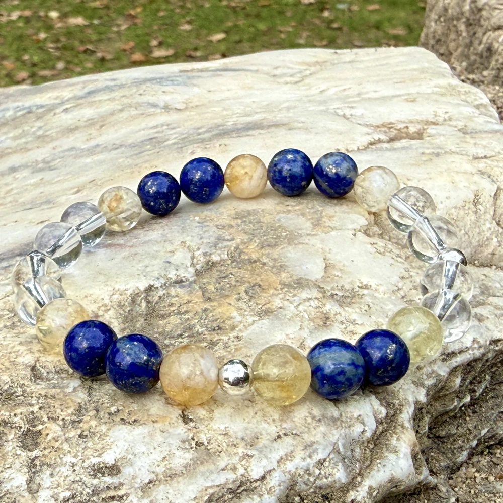 Minerální náramek lapis lazuli, citrín, křišťál - NAVŽDY SPOLU - MUŽ (stříbro ag925)