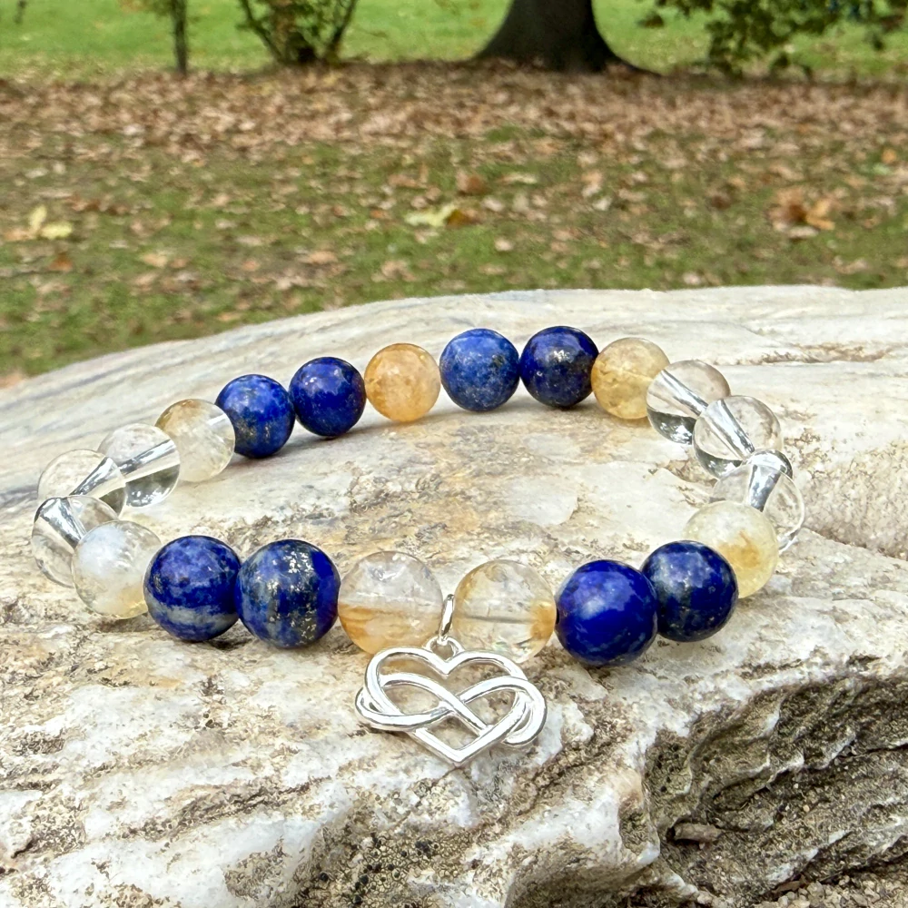 Minerální náramek lapis lazuli, citrín, křišťál - NAVŽDY SPOLU - ŽENA (stříbro ag925)