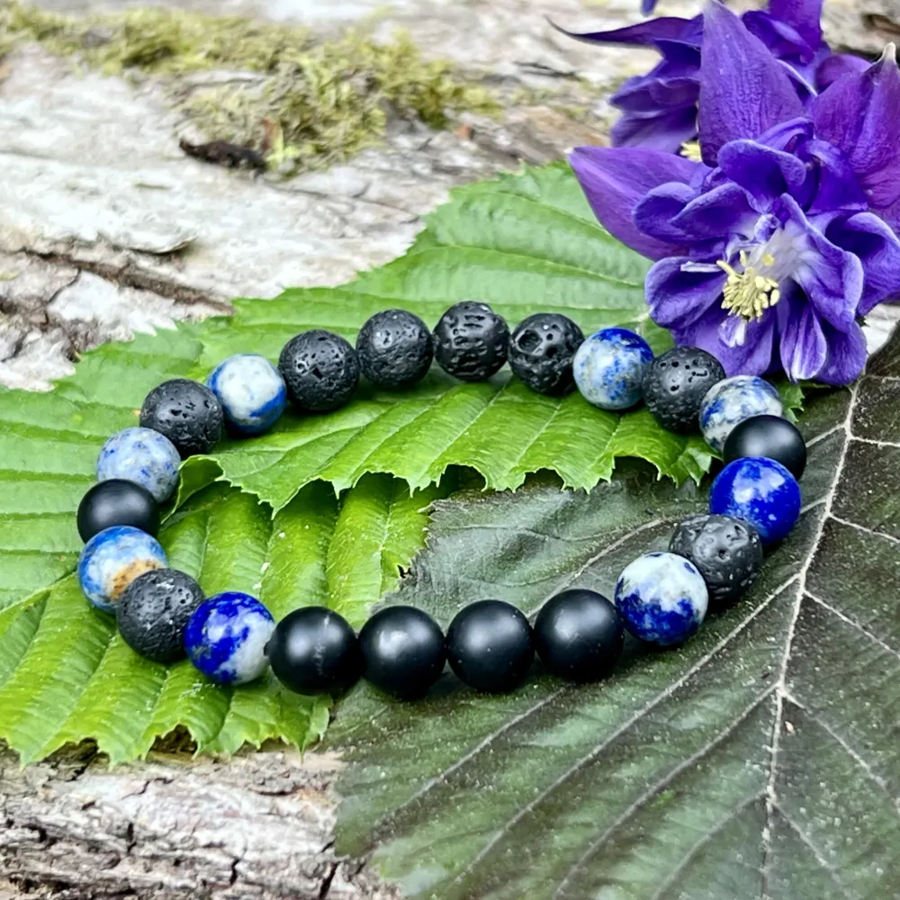 Minerální náramek lapis lazuli, onyx, láva - DŮVĚRA - žena