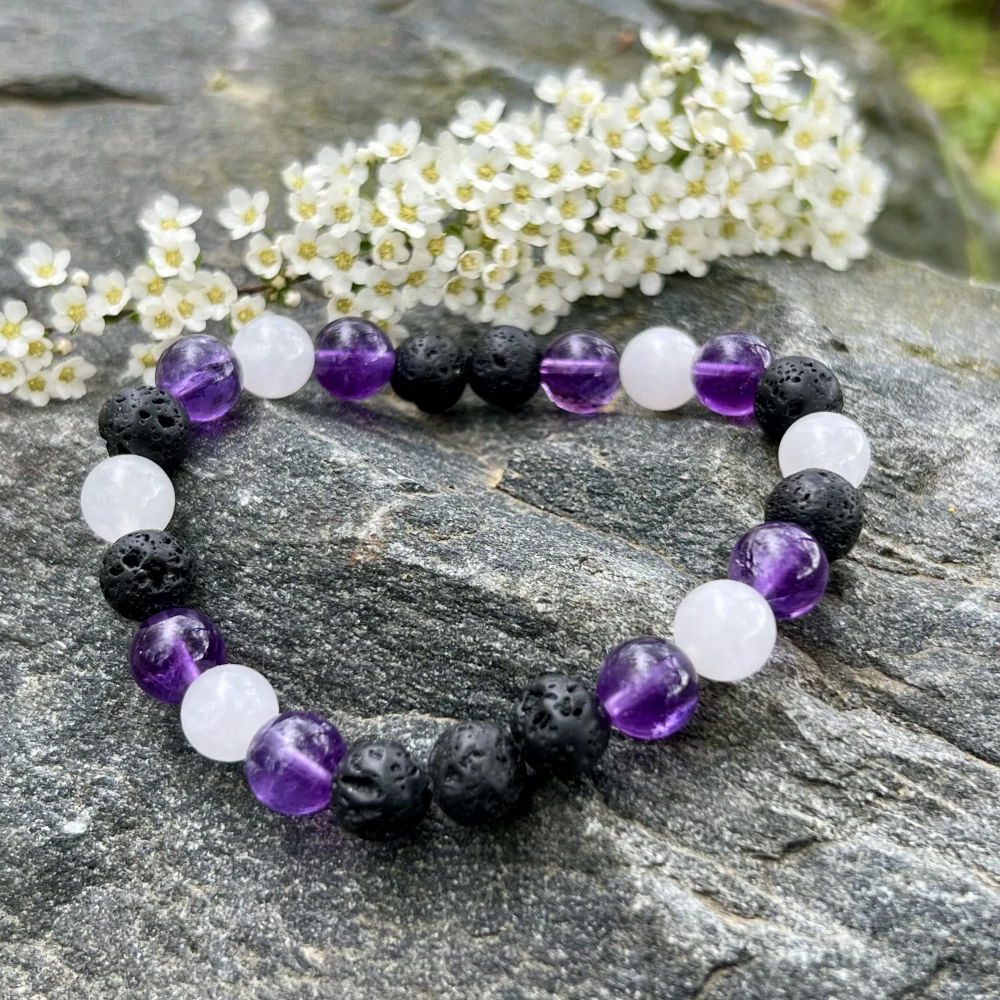 Minerální náramek ametyst, lávová kámen, křišťál - UVOLNĚNÍ - žena